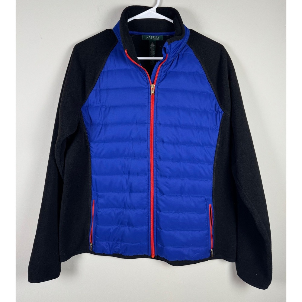 Lauren Ralph Lauren Womens XL Hybrid Puffer Fleece Jacket Blue Black Red Zip
